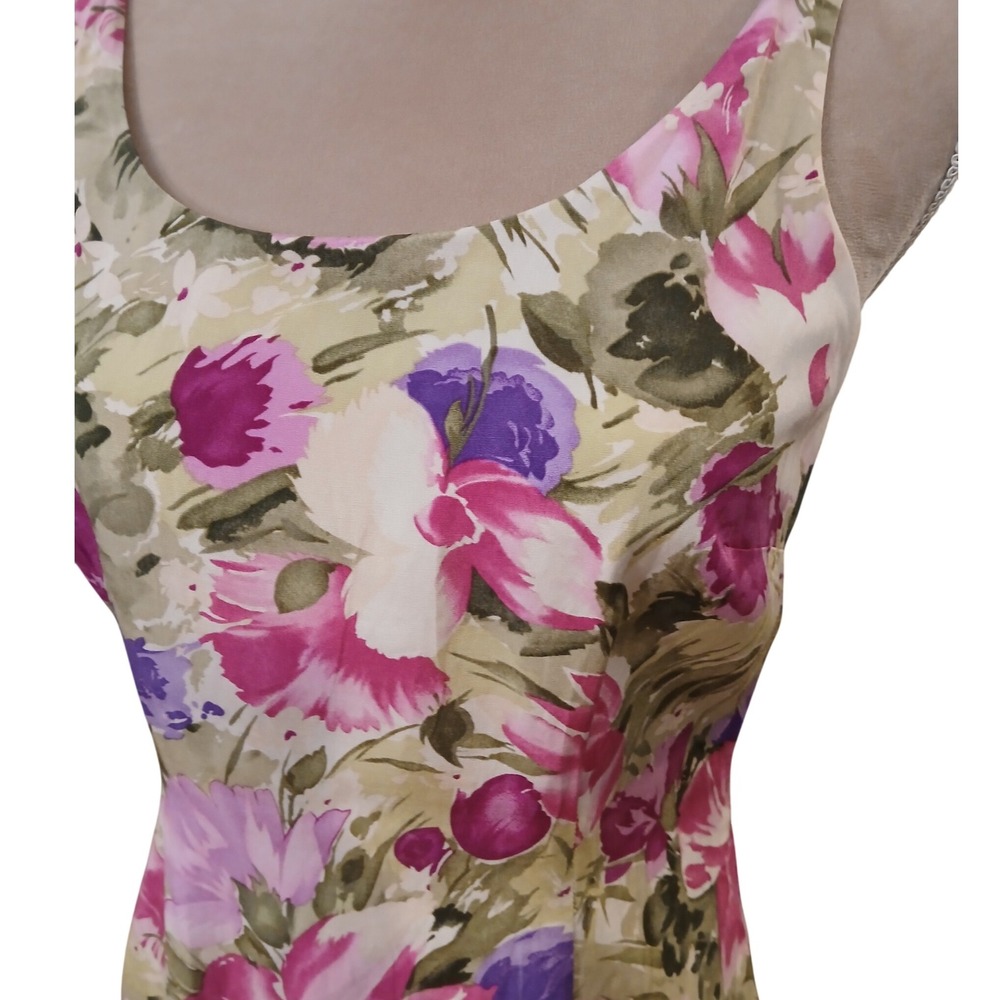 Vtg Ann Taylor Floral Silk Blend Dress Size 4 Scoop Neck Knee Length Cottagecore - Picture 3 of 11
